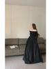 Women's Retro Black One-Shoulder Dress - Autumn/Winter Long A-Line Skirt with Waist-Fitting Design