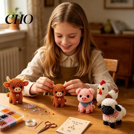 Handmade Bead Animals 1 Set 3D Beaded Animal DIY Kit, Beading Art Craft Kit with Project Instructions, Insect Bird Bat Farm for Adults Beginners