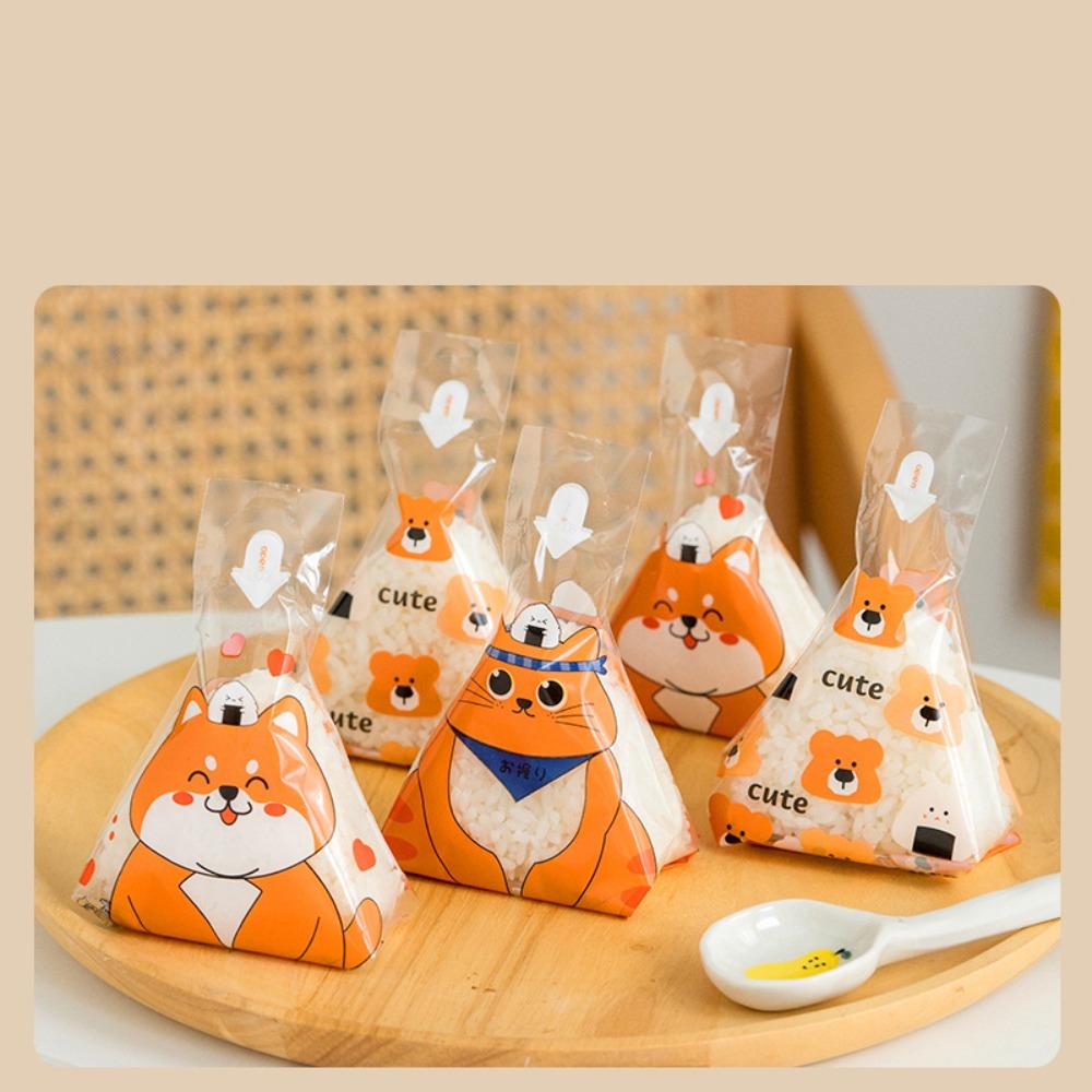 Прозрачный пакет для упаковки рисовых шариков Мультяшный узор Пищевой обертка для рисовых шариков Одноразовый треугольный пакет Упаковка для еды