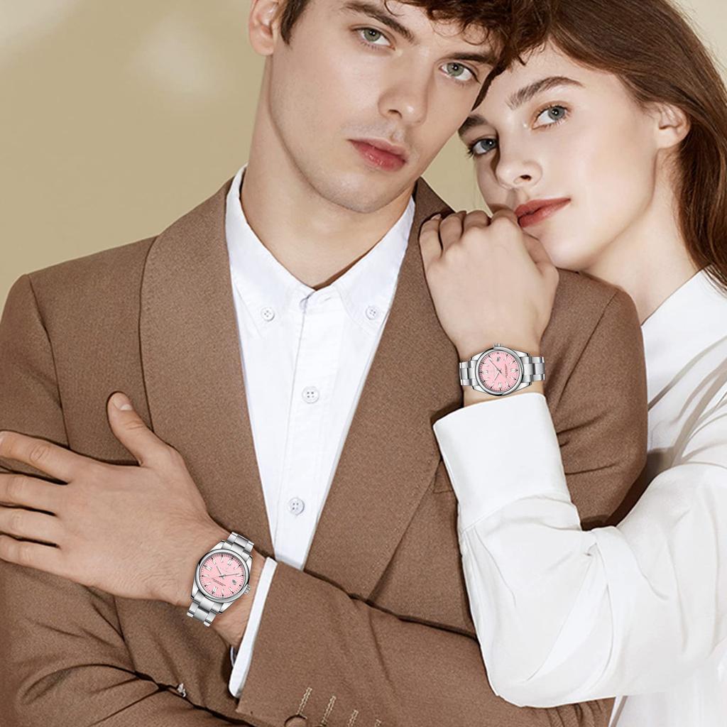 Часы аналоговые деловые освежающие стильные нержавеющая сталь светящиеся водонепроницаемые дата подарок японское руководство по эксплуатации в комплекте розовый мужской циферблат,