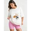 Oversized T-Shirt Black Coffee And Pancakes Print Casual Everyday Wear