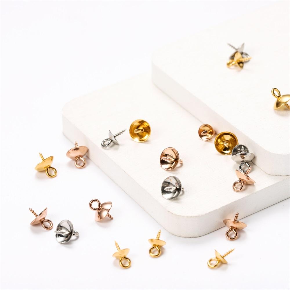 30pcs Gold Color Stainless Steel Screw Eye Pins Bail Top Drilled Beads End Caps Pendant Charms Connectors for DIY Jewelry Making