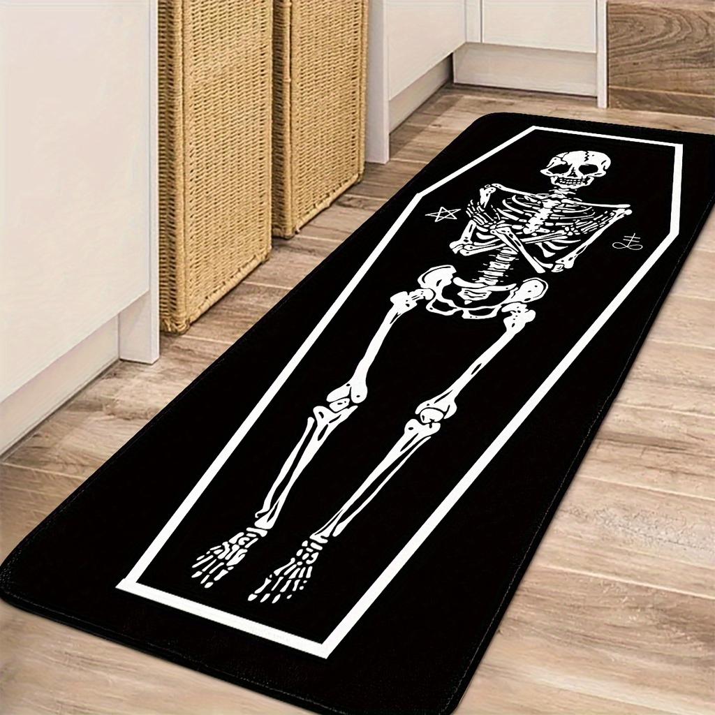 1pc Halloween Skeleton Coffin Non-Slip Rug, Machine Washable Floor Mat for Kitchen Dining Room Living Room Hallway Home Decor