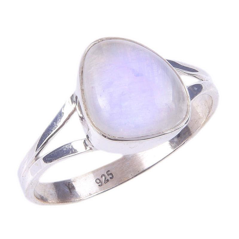 Кольцо из натурального радужного лунного камня ручной работы из чистого серебра 925 пробы, размер 9, T0h46