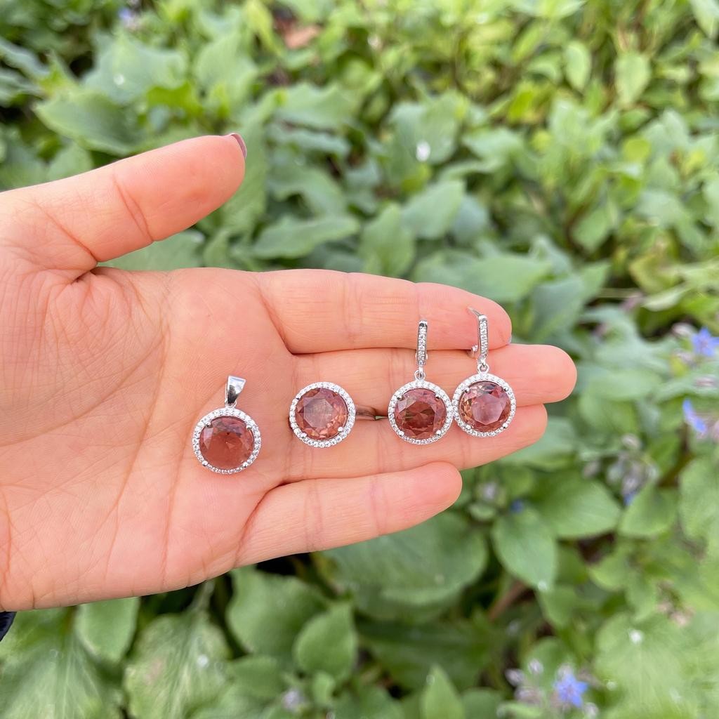 Комплект серебряных украшений из султанитового камня 12 мм, комплект ювелирных изделий с изменяющим цвет камнем, серьга из султанита + кольцо + кулон + ожерелье, турецкая диаспора