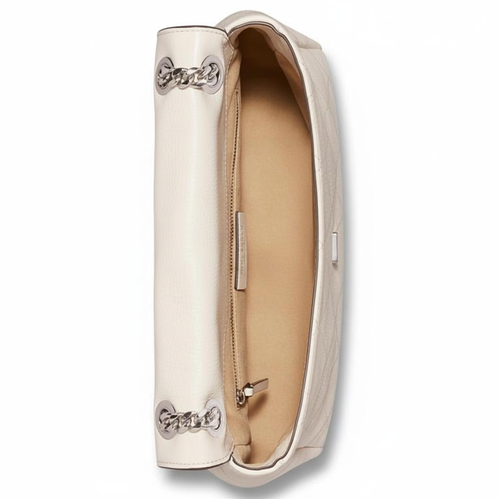 Tory Burch Charlie Silver Chain Velcro Closure Leather Shoulder Bag Women shoulder bag Cream 185828-251