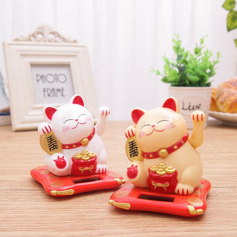 Automatic Waving Solar Lucky Cat Figurine - Fortune Charm Car Ornament & Gift