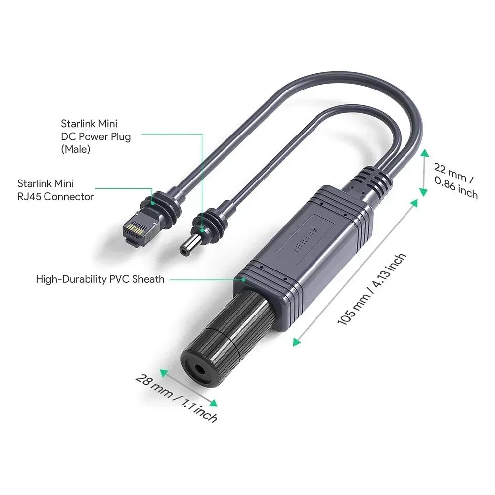 Для Starlink Mini Для POE Разветвитель кабеля питания Степень защиты IP68 Водонепроницаемый, пылезащищенный, устойчивый к атмосферным воздействиям Для наружного использования
