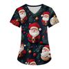 Women's Fashion V-neck Short Sleeve Workwear With Pockets Christmas Printed Tops