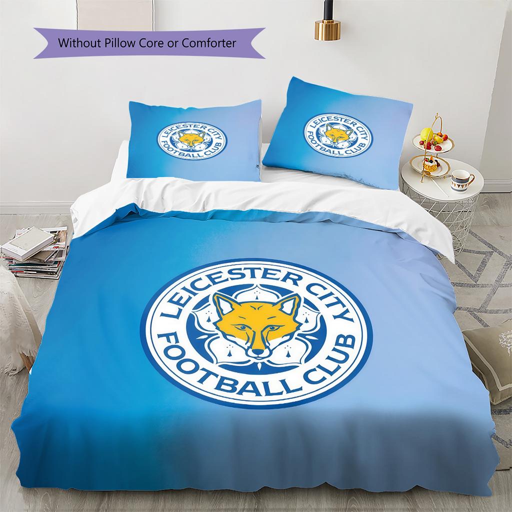 Leicester City Football Club Pattern Bedding Quilt Set Home Decoration Gift (1 * duvet cover + 2 * pillowcase without core)