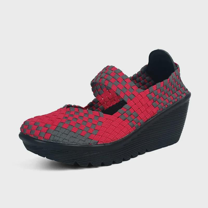 Легкие плетеные сандалии на танкетке большого размера с открытым носком