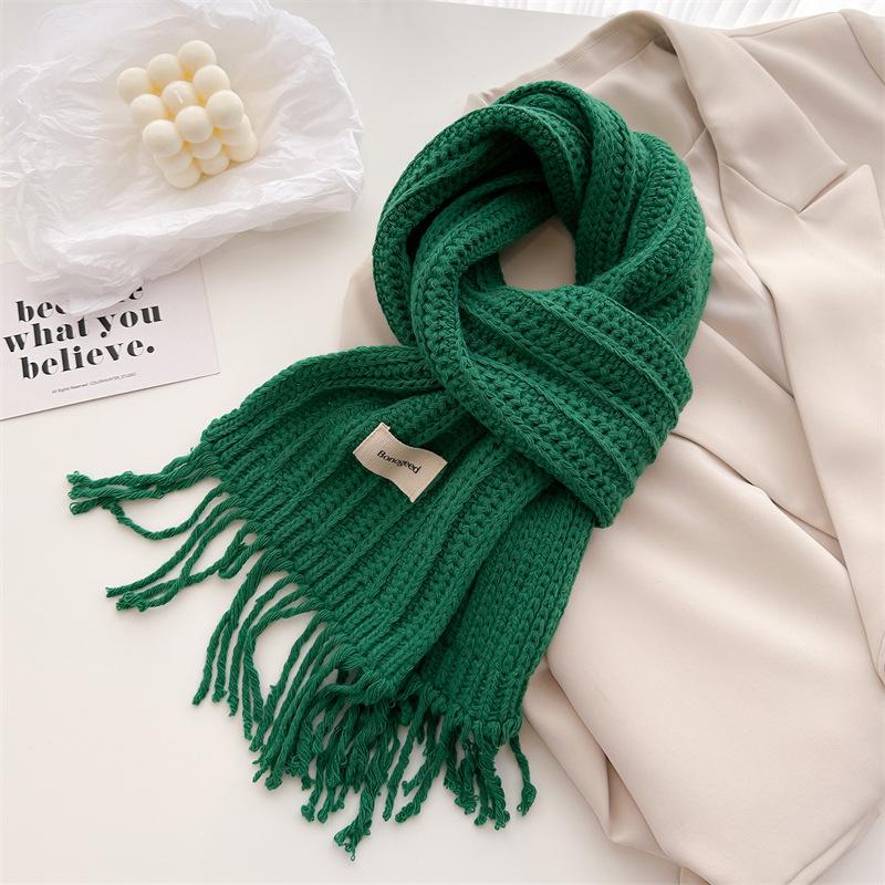 Winter Plain Thick Tassel Wool Knitted Shawl Scarf Lady Casual High Quality Wrap Pashmina Stole Bufandas For Outdoor Activitie