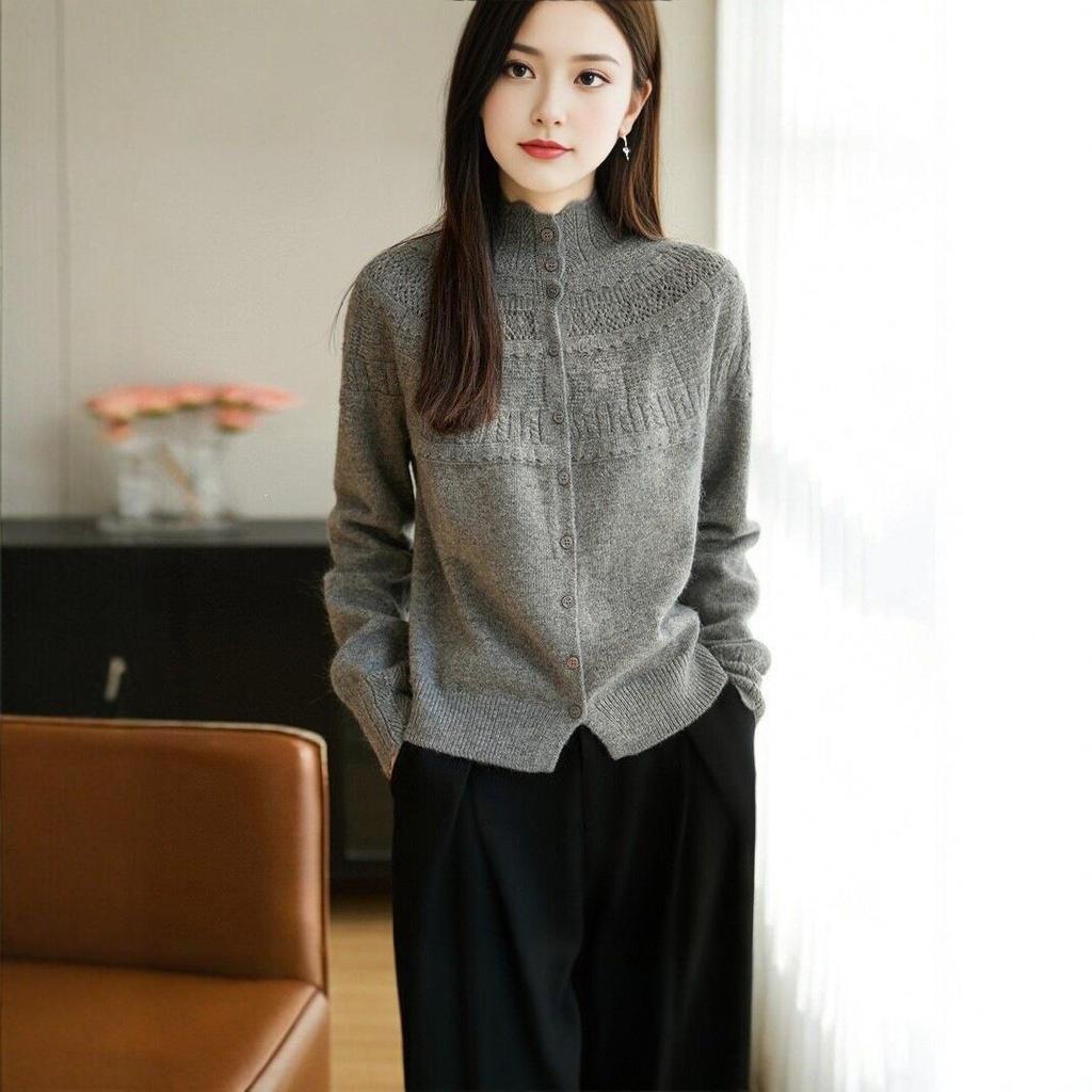 Korean Style Heavy Gauge Crochet Knit Cardigan for Women - Spring/Autumn, Versatile Petite Sweater, Gentle Top