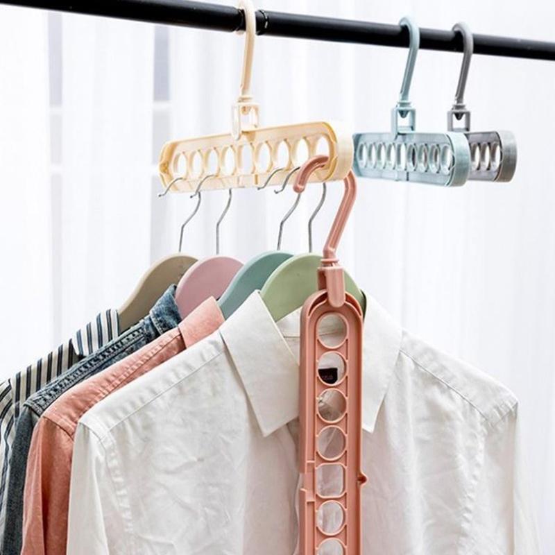 Multi-function 9 Holes Sliding Hanger Anti-wind Homehold Plain Clothes Storage Sliding Clothes Rack