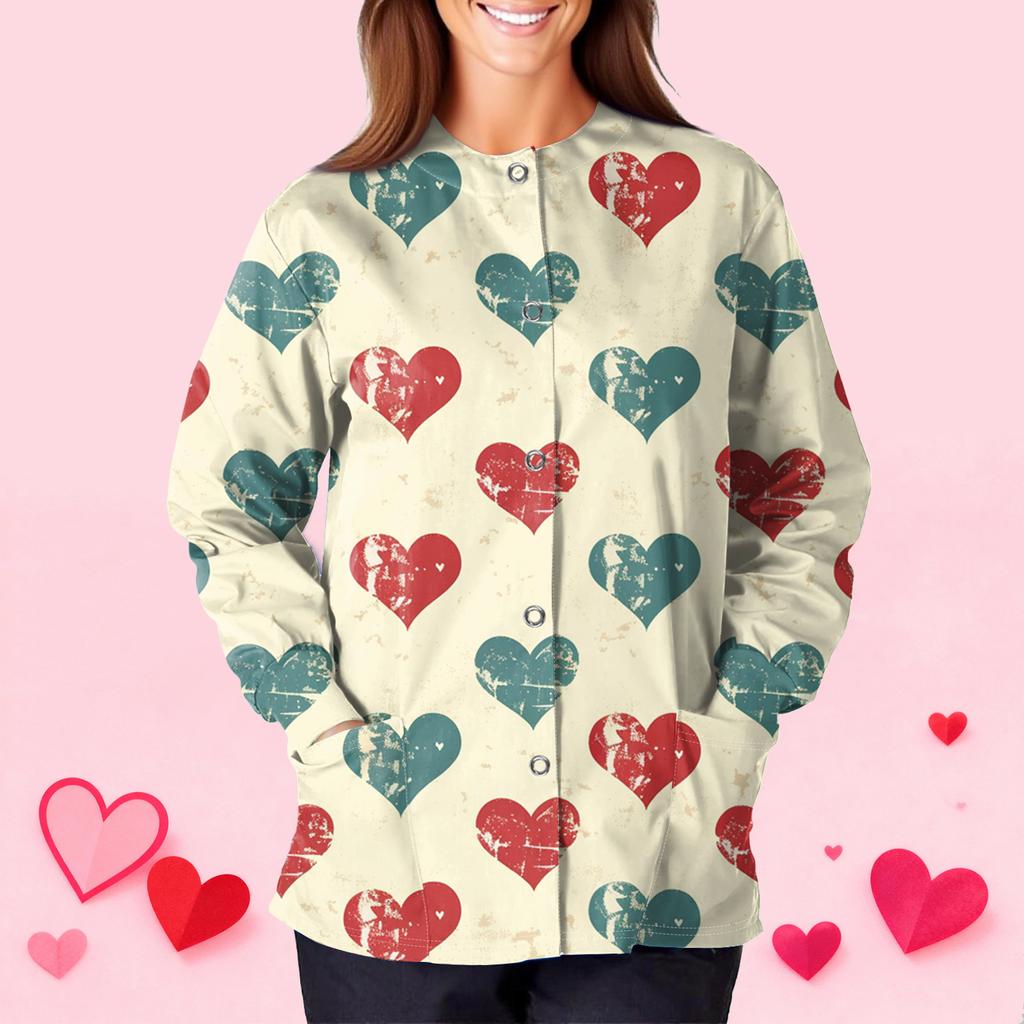 Женская повседневная модная куртка с длинным рукавом, воротником-стойкой, на одной пуговице, с принтом ко Дню святого Валентина, рабочая куртка, топы