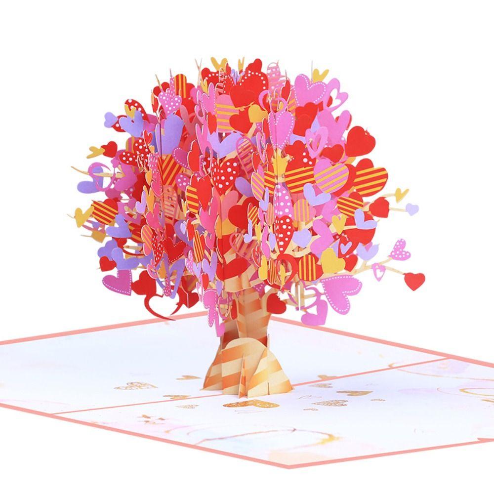 Romantic 3D Heart Tree Card with Envelope Moon Wedding Cards Valentines Day Greeting Cards Gifts