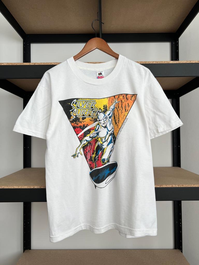 Unisex shirt Cotton Oversize Large Size Vintage 1990 Silver Surfer Marvel Comics Movie White T-shirt Sz L