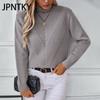 JPNTKY Женская мода Повседневные однотонные с принтом Осень Зима С длинным рукавом Полуводолазка Свободные свитера