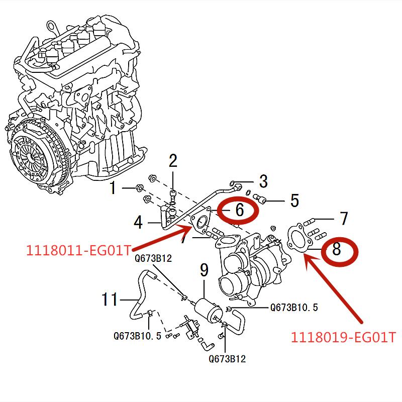 Turbocharger outlet gasket Turbocharger inlet gasket suitable for Great Wall HAVAL H6 H2 1.5T engine GW4G15B GW4G15T