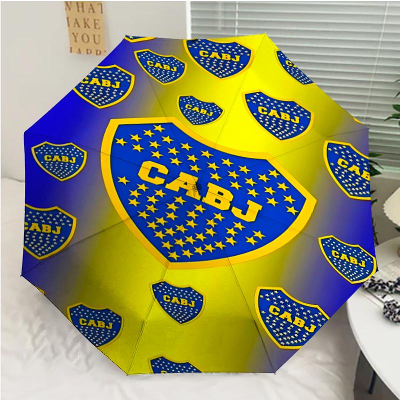 Club Atlético Boca Juniors Print Automatic Umbrella, 8 Rib Iron Frame, Plastic Handle, Suitable for Outdoor Travel &Daily , Ideal Gift