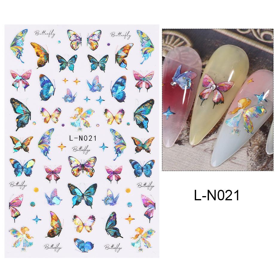 Наклейки для ногтей, красочные наклейки с бабочками Aurora, перекрестные лазерные наклейки с бабочками