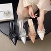 Fashion New Popular Pointed Bow High-heeled Half Slippers Women's Summer Baotou Shallow Mouth Sexy Thin-heeled Sandals and Slippers