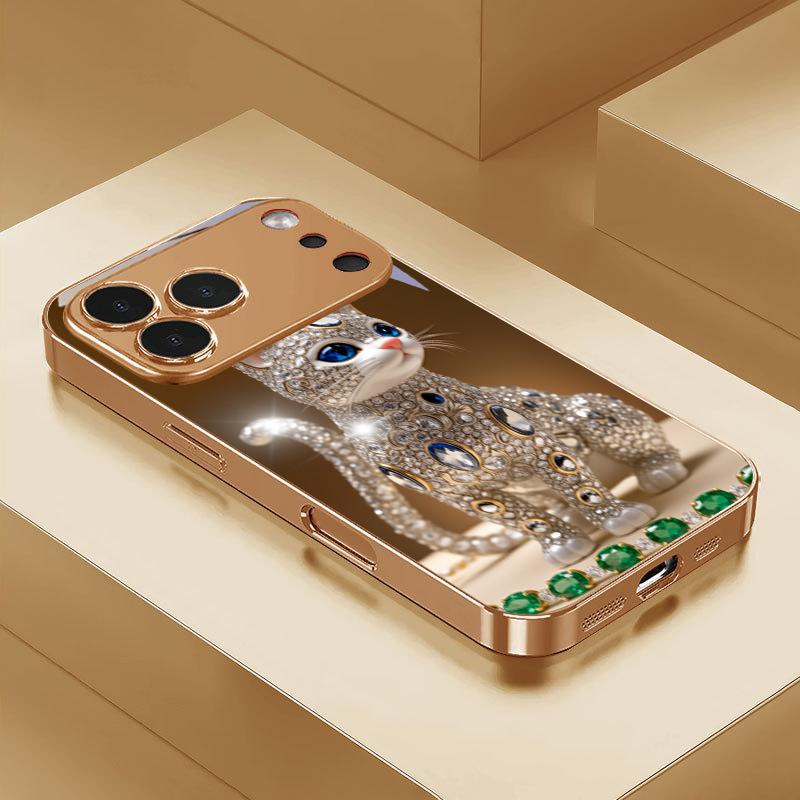 Алмазное сияние Арт Гальванизированный Золотой Чехол Для Телефона Для iPhone 17Air 17 16 15 14 13 12 11 Pro Max Plus 16E XR 7 8 Xs X Стеклянная Крышка