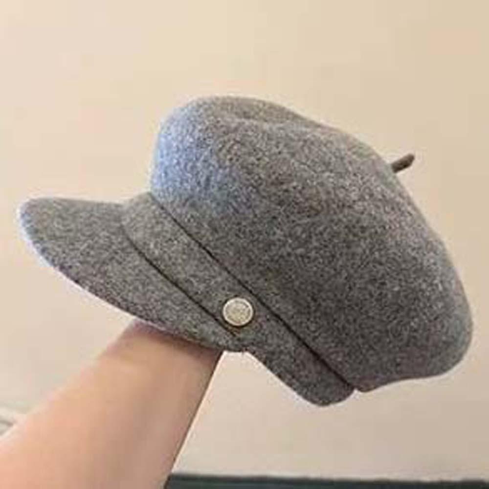 Casual Solid Color Wool Beret Cap Dome Knitted Female Painter Cap Big Head Circumference Versatile Octagonal Brimless Hat Spring