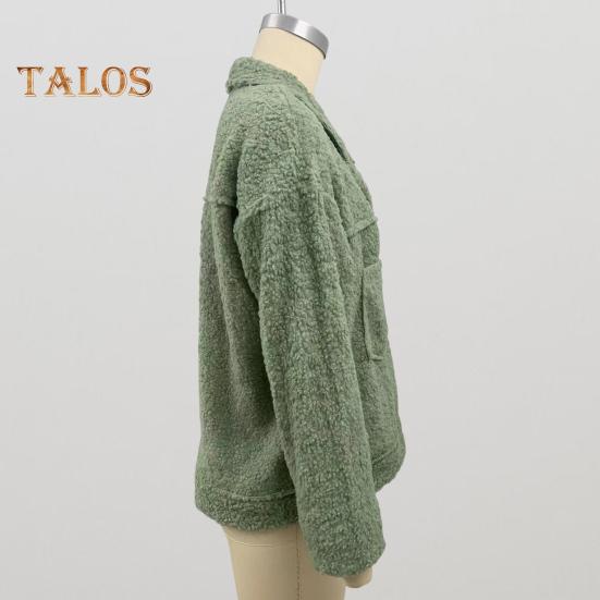 Winter Women Jacket with Double Pockets Thick Fleece Button Closure Cardigan Long Sleeves Warm Windproof Heat Retention Outdoor Coat