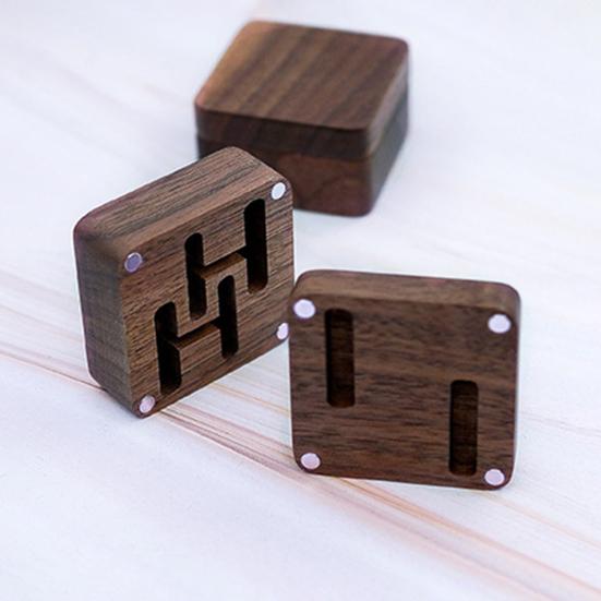 1 Pair Wooden Cufflinks with Storage Box Portable Magnetic Closure Men French Style