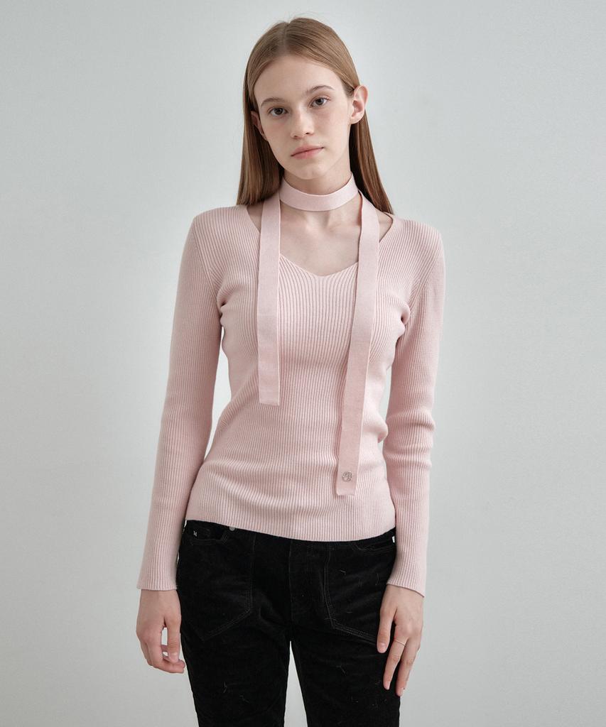 MONGDOL [Muffler Set] V-Neck Slim Ribbed Knit Top Mdkt122_6 Colors