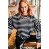Women's White Black Striped Basic Soft Textured Loose Sweatshirt Swt-19000457