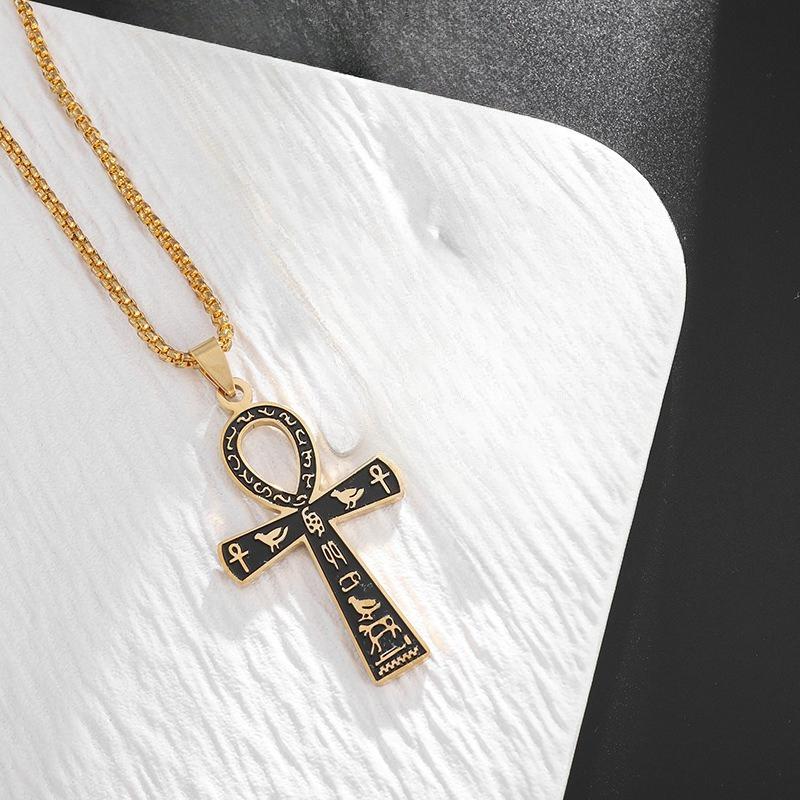 Ancient Egyptian Symbol Anka Cross Titanium Steel Necklace