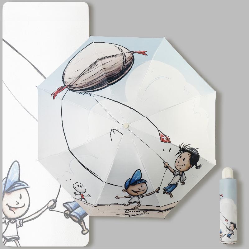 Складной черный пластиковый зонт двойного назначения с 8 спицами, автоматический, симпатичный