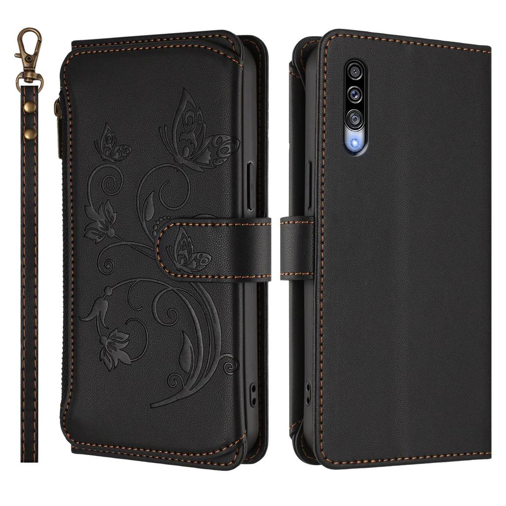 Чехол-бумажник с цветами для Samsung Galaxy A70 A50 A40 A30 A20 A10 A06 A42 5G A21S, с RFID, на молнии, с отделениями для карт, ремешком на запястье