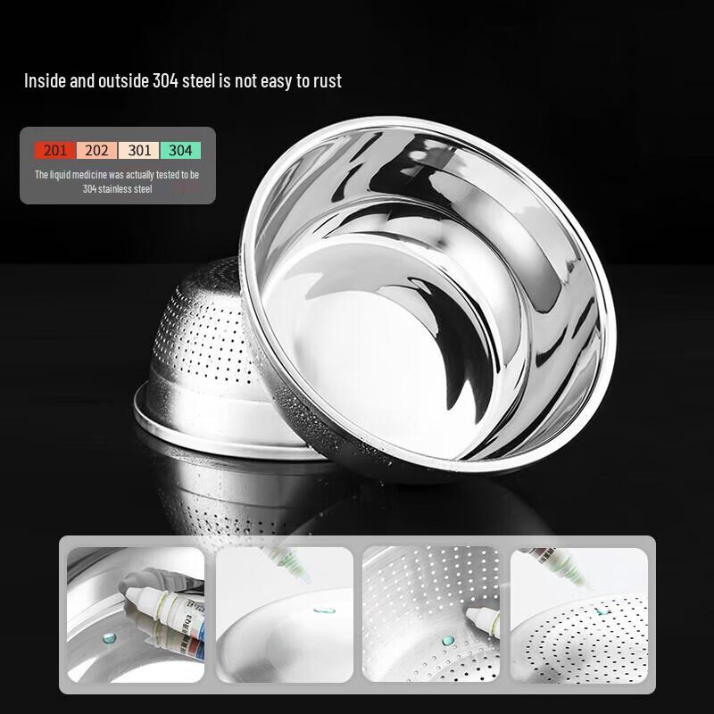 Meichu 304 Stainless Steel Rice Washing Basin and Strainer Set