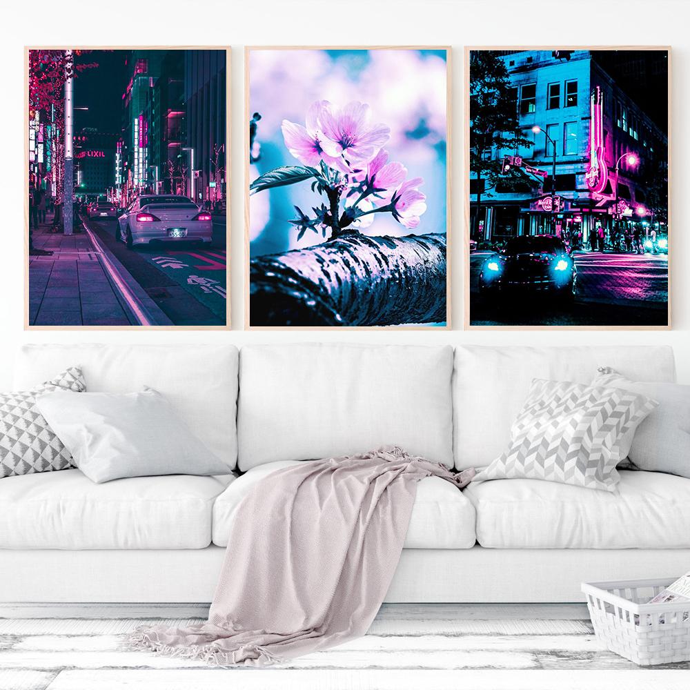 Холст Wall Art HD Ночной вид Уличные принты Плакаты Украшение дома Ночное дерево Симпатичная картина Спальня Модульная рамка для фотографий