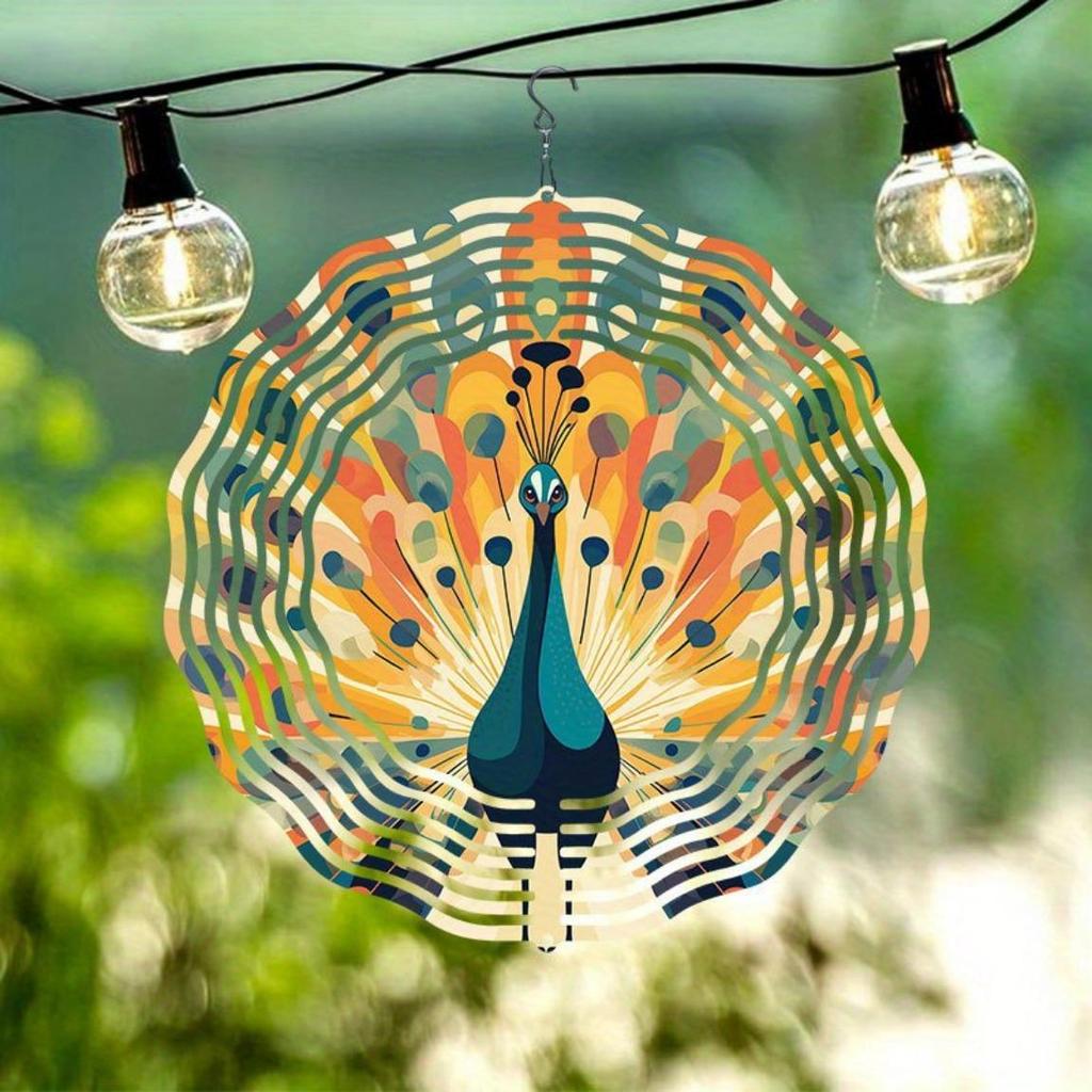 3D Metal Peacock Wind Chime – Vibrant Rotating Hook, Durable Outdoor Decor for Garden, Patio & Fall Festivals, Battery-Free Hanging Ornament