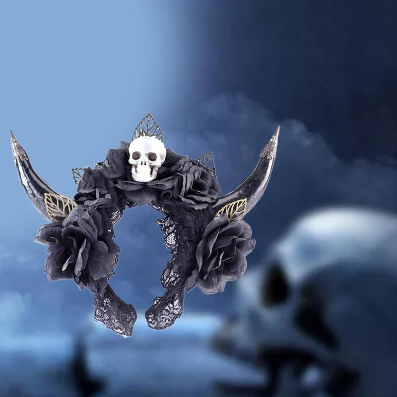 Хэллоуин Череп Овечьи Рога Обруч для Волос Злая Королева Повязка на Голову Косплей Костюм Магическая Ведьма Головной Убор Аксессуар для Девочки