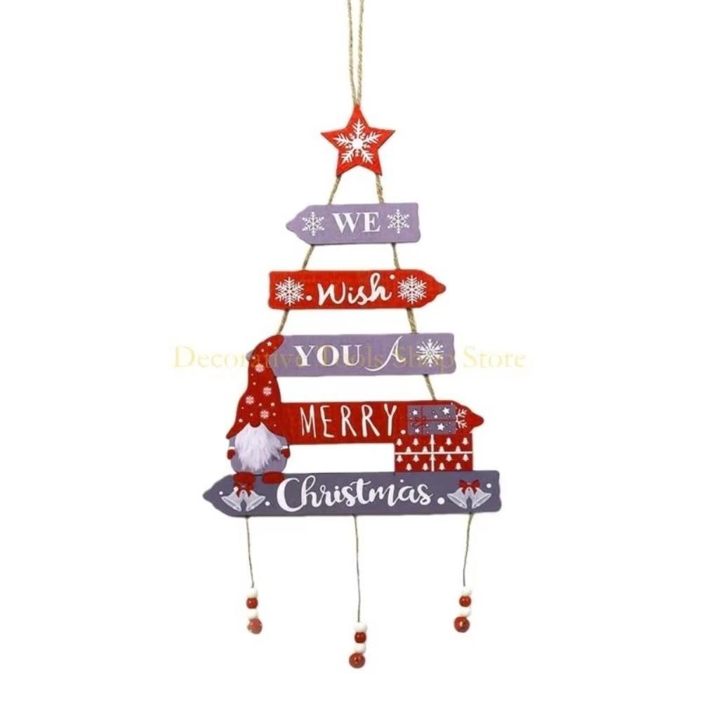 Rustic Christmas Door Sign Tiered Wall Pendant Xmas Tree Decor Hanging Welcome Board Homeowners