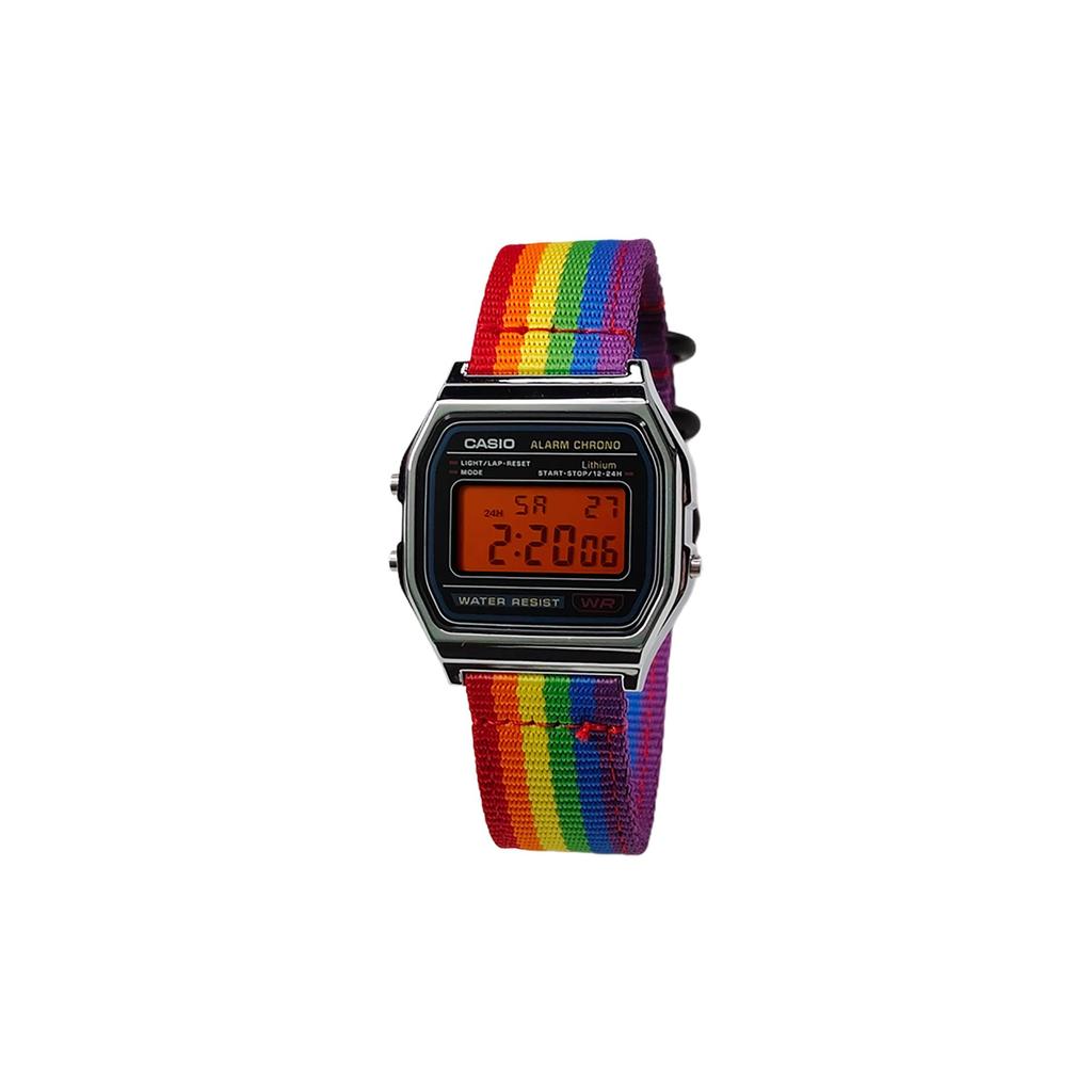 Casio Часы с кварцевым механизмом, нейлоновый ремешок, унисекс, черный циферблат, A158WA-1(Watch5--)