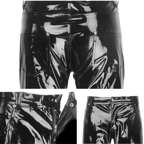 Black Wet Look Latex Men Pants Liquid Trousers for Men Motorcycle Leather Pants Rock Style Pants