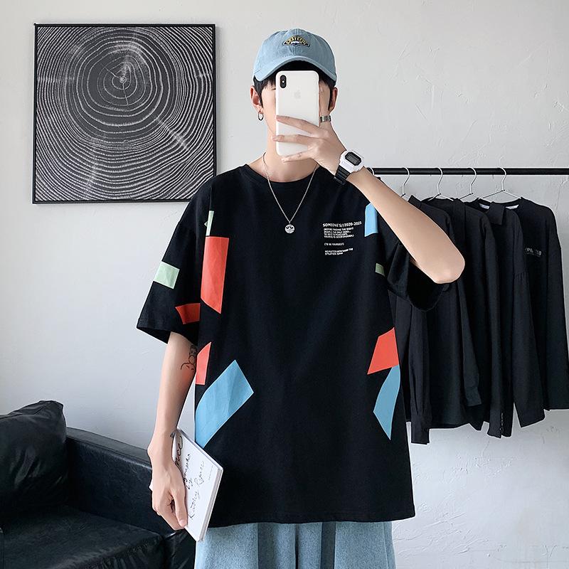 Мужская свободная футболка с короткими рукавами и принтом Harajuku в гонконгском стиле – модная, универсальная повседневная одежда