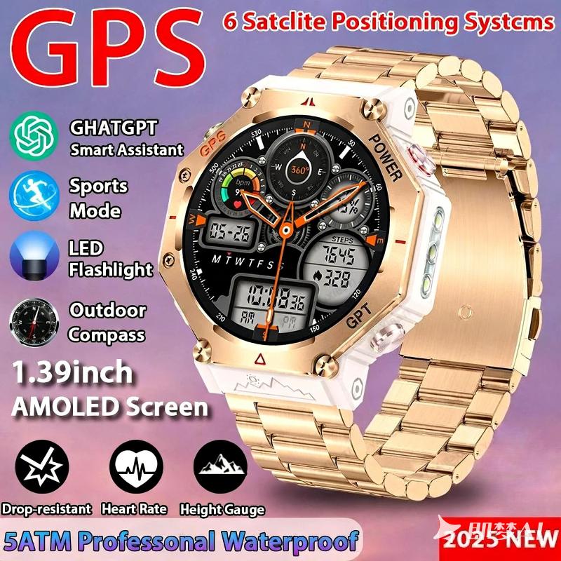 Умные часы GPS с ИИ ChatGPT, водонепроницаемость 5 ATM, Bluetooth-звонки, встроенный компас, альтиметр, барометр, спортивные часы со светодиодным фонариком