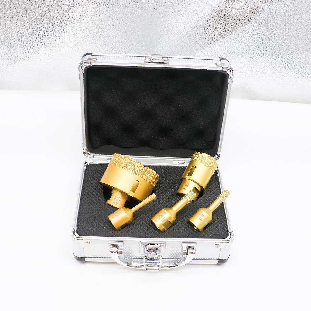 Vacuum Brazed Diamond Core Drill Bits Set 5pcs with Aluminium Box for Stone Tiles and Ceramic Dry Drilling
