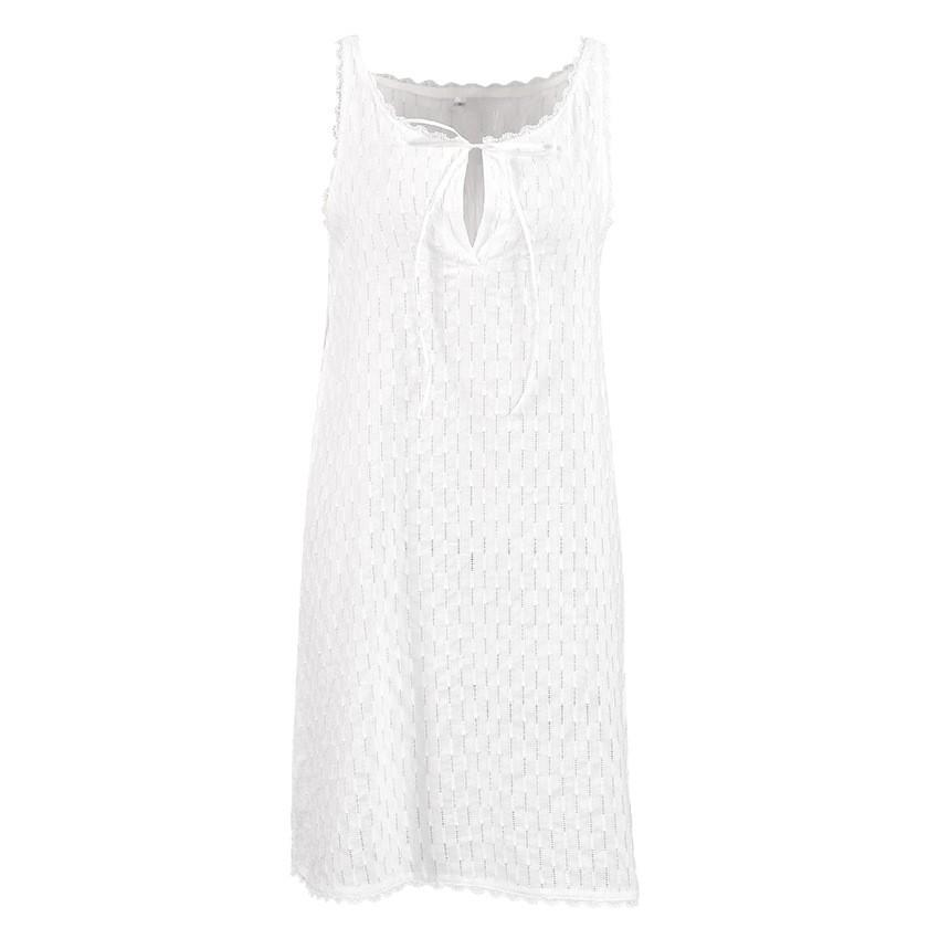 2026 New Summer Hollow Cotton Silk Sleeveless Nightgown Women Thin Breathable Comfortable Cool Lounge Sleepwear