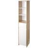 Cozy Style Bathroom Storage Column Cabinet with 3 Drawer Niches and Shelf, White with Light Oak Finish