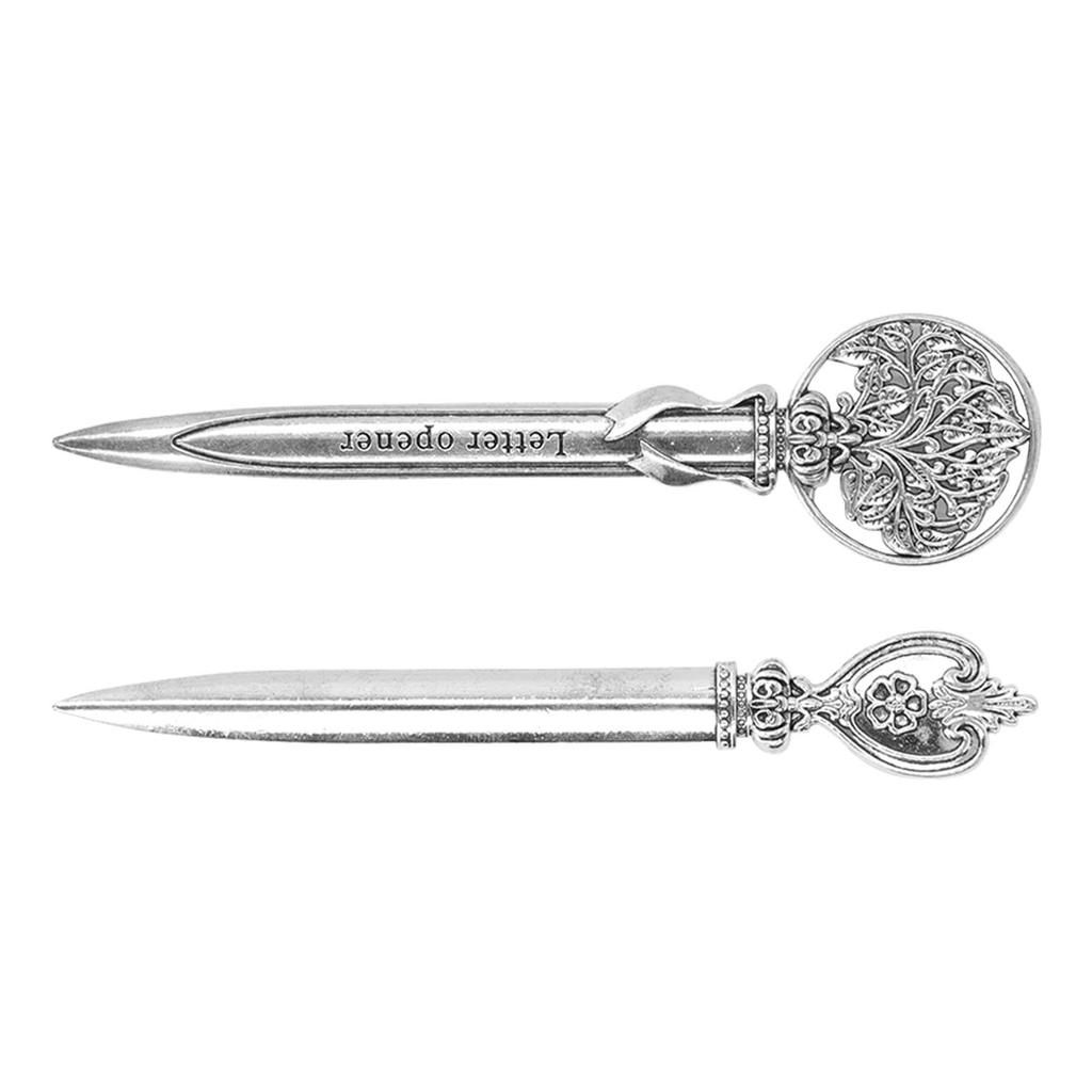 2 шт. Нож для вскрытия писем Серебристый Винтажный стиль Декоративный Практичный Портативный Сплав цинка Нож для конвертов и писем для офиса
