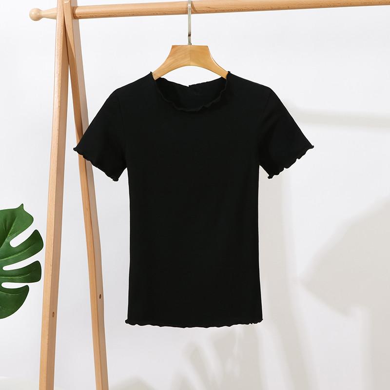 Летняя футболка с оборками, женские хлопковые повседневные однотонные топы с короткими рукавами, футболки