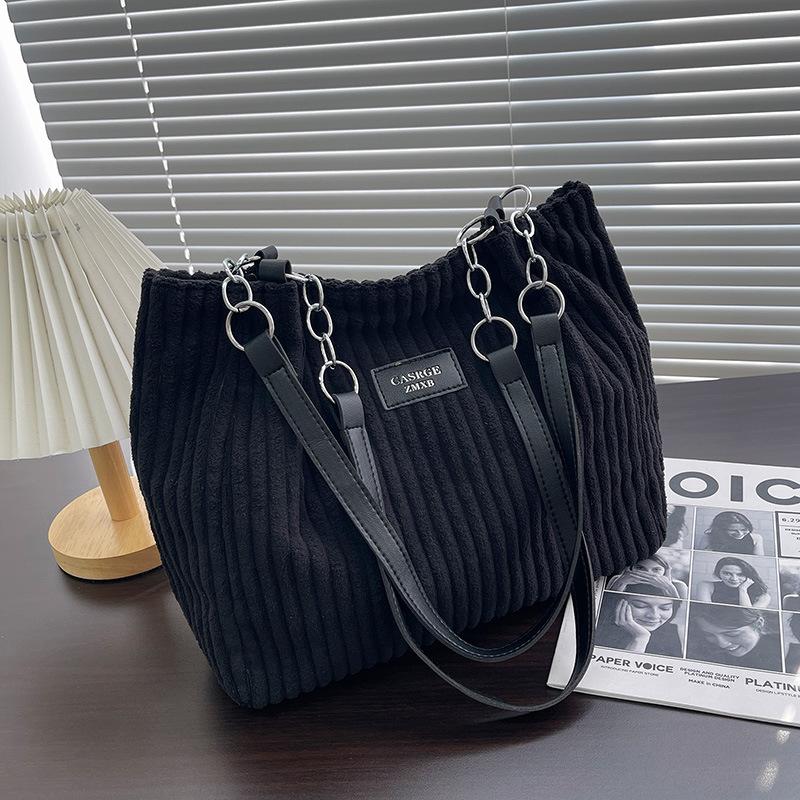 Stylish Soft Corduroy Tote Bag for Women Large Plush Shoulder Bag with Zip Large Capacity Women's Handbag